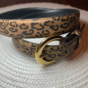 Leopard Patterned Belt with Gold Buckle
